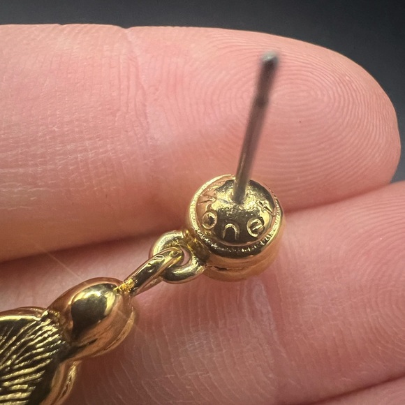 Monet Signed Rhinestone and Gold Tone Dangle Earrings - Picture 3 of 3